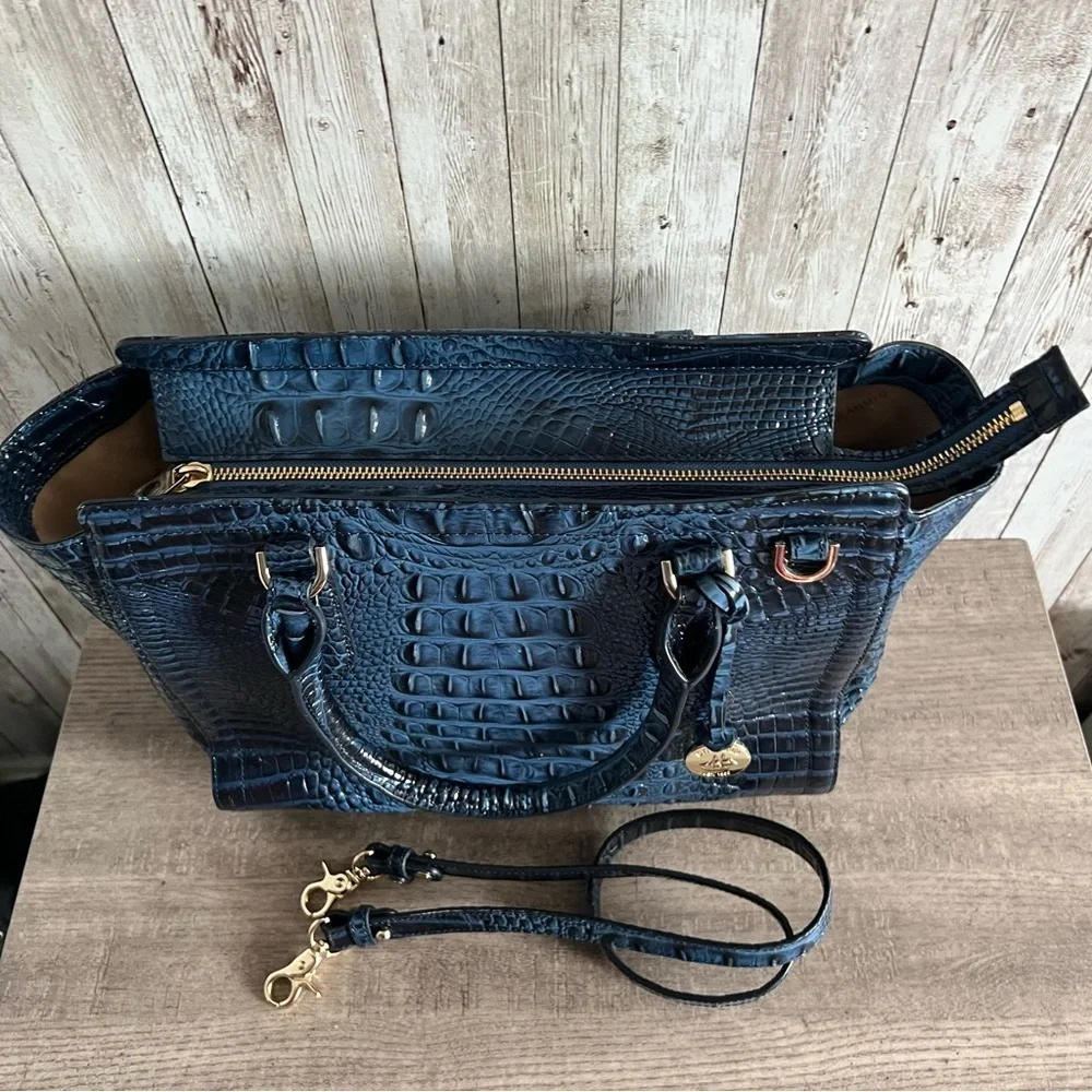 Brahmin Aubree Satchel Maritime Navy Crocodile-Embossed Leather